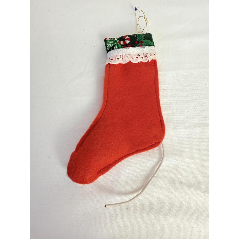 Annalee  99’ “ Itsie” Squeak A Boo Red Green Felt Mouse Face  Stocking 7.5” - Picture 4 of 7
